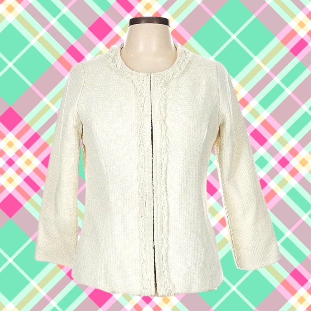 Cynthia Rowley Fringe Tweed Blazer